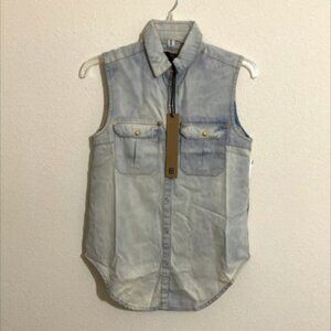 KSUBI Women's New Conquista Sleeveless Vintage-Look Denim Shirt Size XS